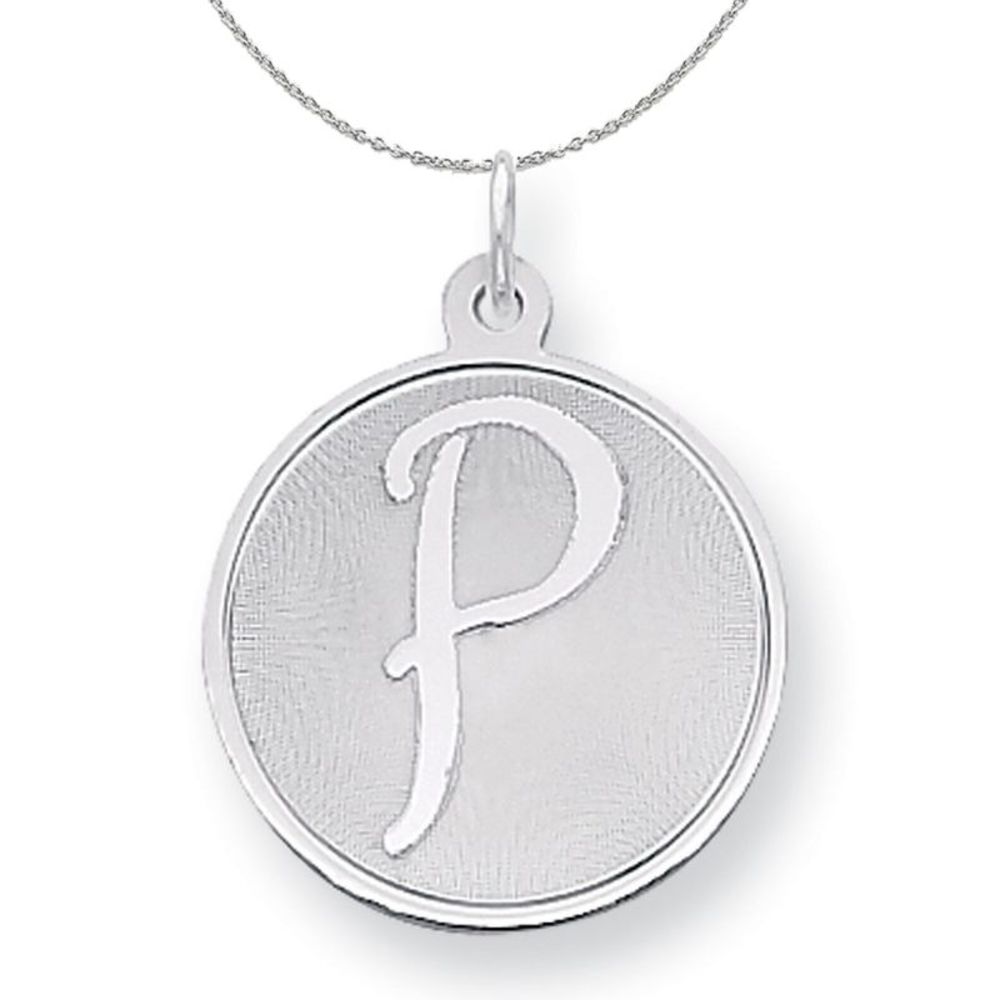 Silver, Makayla Collection, 20mm Disc Initial P Necklace - 20 In